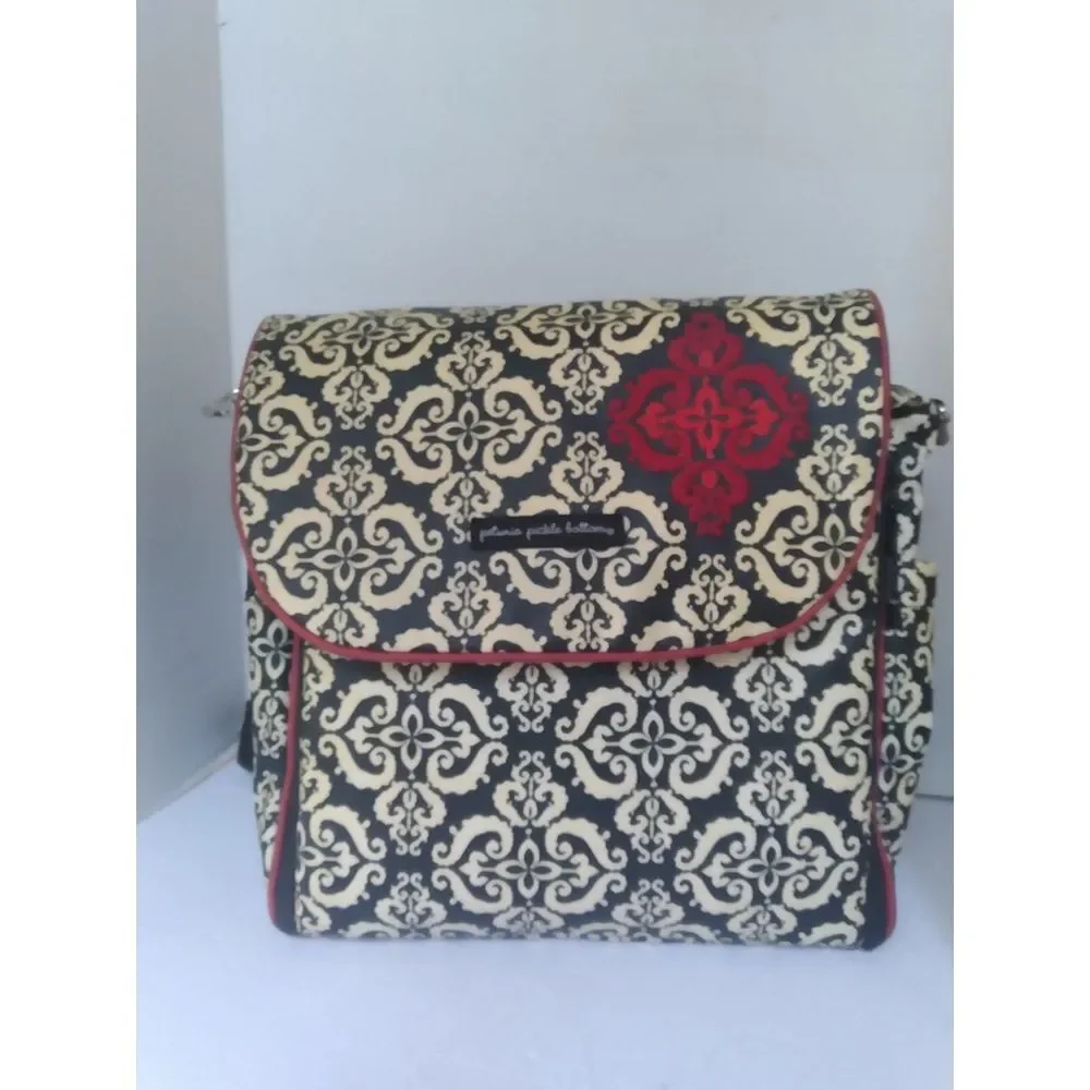 Petunia Pickle Bottom Backpack Diaper Bag Black Beige Red Accents‎